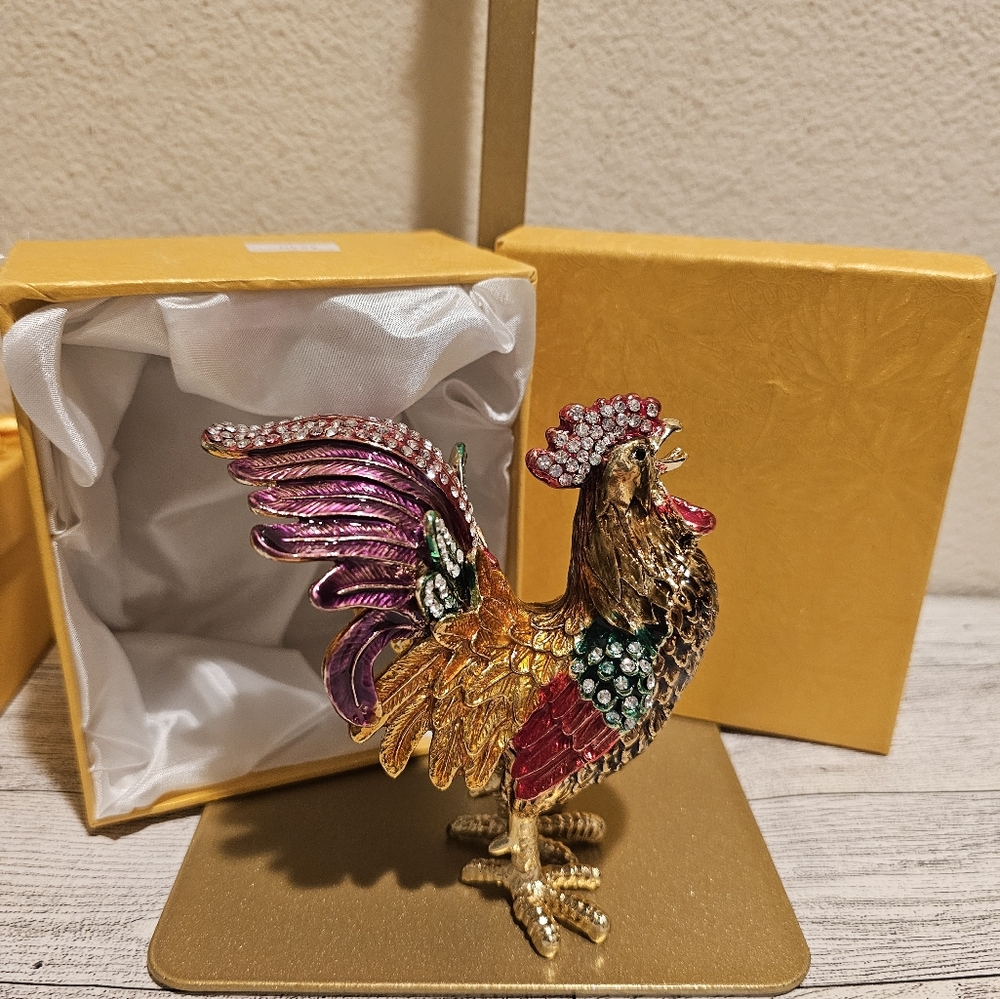 Colorful Jeweled Rooster Figurine Tchotch-ke